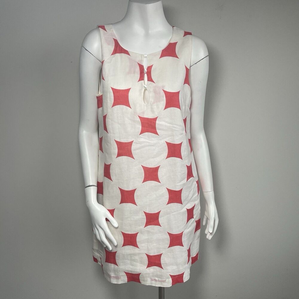 Island Company 100% Linen Shift‎ Dress M Red White Northstar Resort Vacation